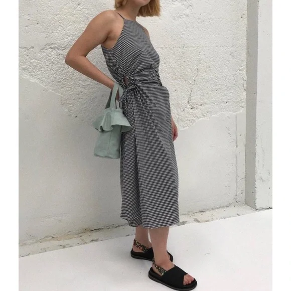 TOIT VOLANT Jurancon Dress Black & White Gingham Midi Sleeveless - Picture 3 of 16